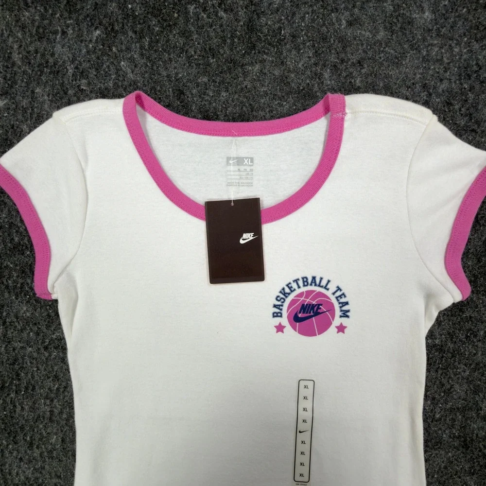 Nike Y2K Ringer Tee Girls XL White Pink Basketball Team 216485 NWT